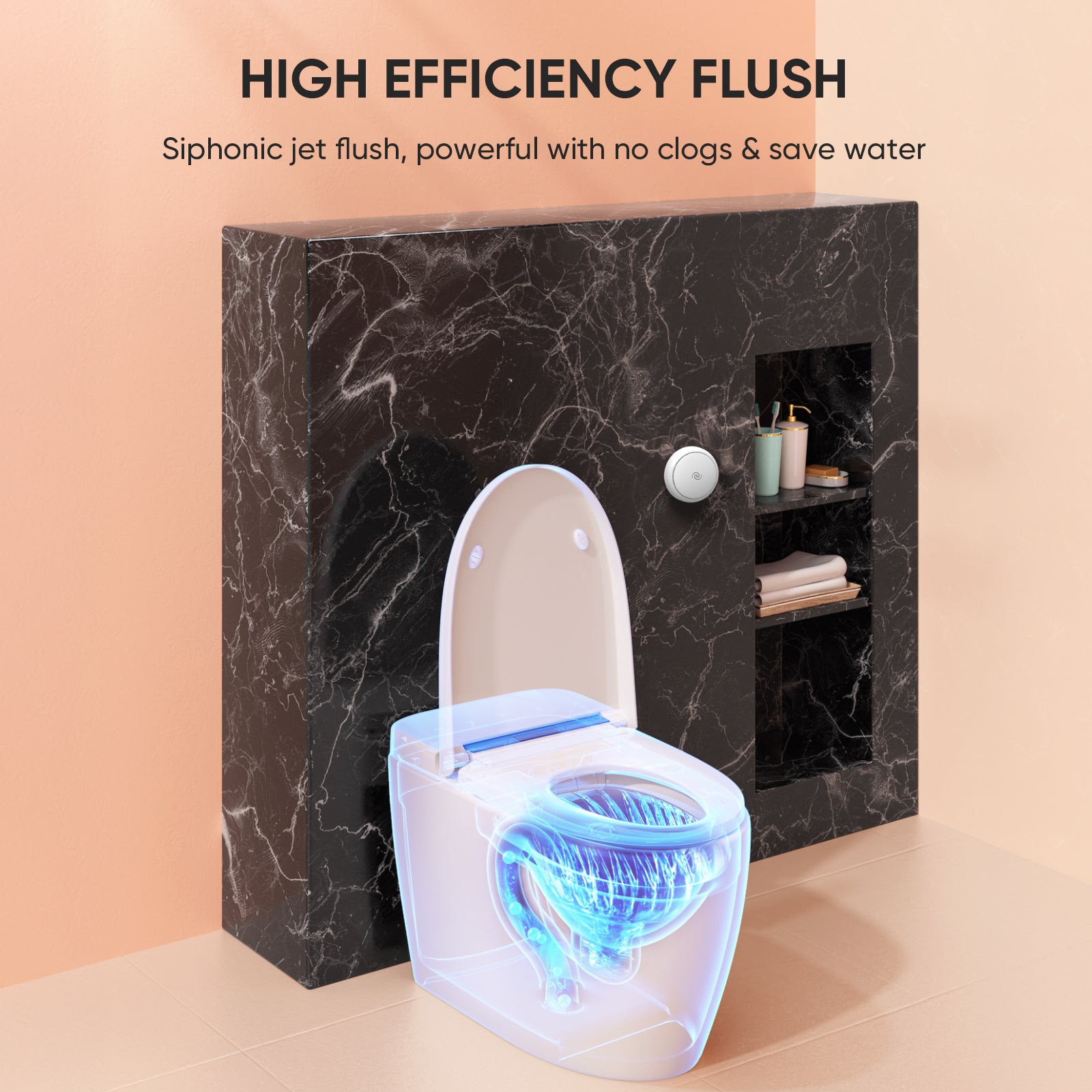 LEIVI Smart Toilet with Built-in Heated Seat, Tankless Toilet with Auto Flushing, Adjustable Seat Temp, Flush Remote Control, Elongated